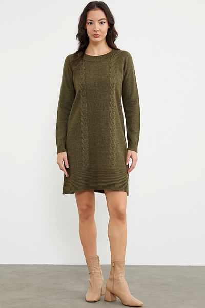 Sementa Rochie tricotată cu motiv până la genunchi - kaki