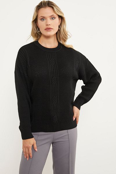 Sementa Pulover oversize din tricotaje cu modele de fagure - negru
