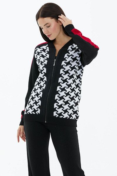Sementa Cardigan din tricotaj cu fermoar cu model bloc - negru