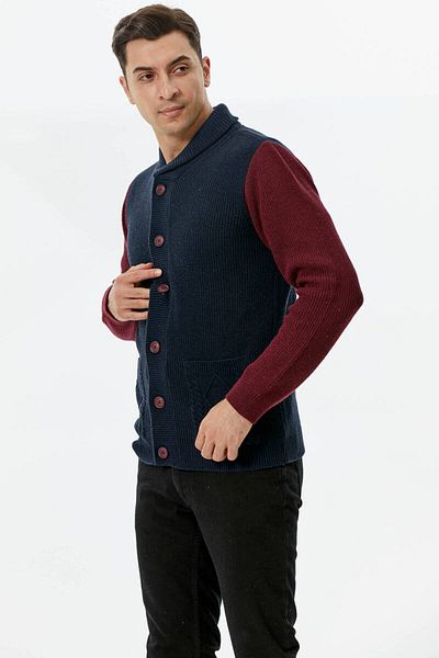 Sementa Πλεκτή Ζακέτα με κουμπιά σάλι - Navy Blue - Claret Red