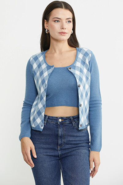 Sementa Indigo Cardigan Set - with Cropped Inside