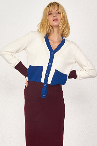 Sementa Women's Colorful Pocket Knitwear Cardigan - Bone