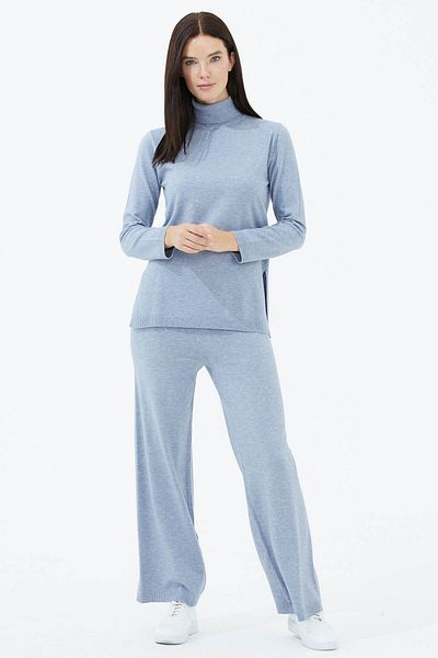 Sementa Set de tricotaje cu pantaloni pulover cu gât complet - Albastru