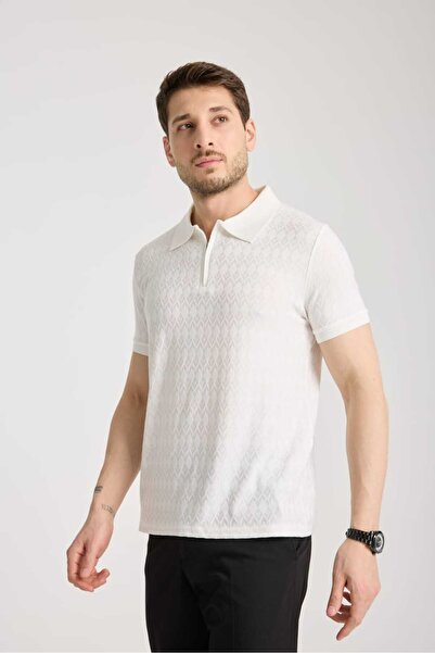 GW Чоловіча футболка та футболка Bernal з м'якою текстурою екрю з діамантовим жакардовим коміром поло на блискавці