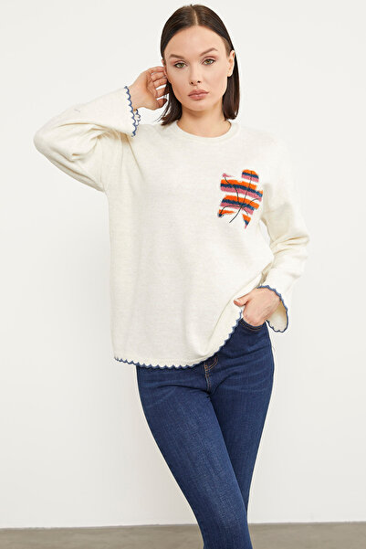 Sementa Bohemian Knitwear Sweater with Leaf Motif - Bone