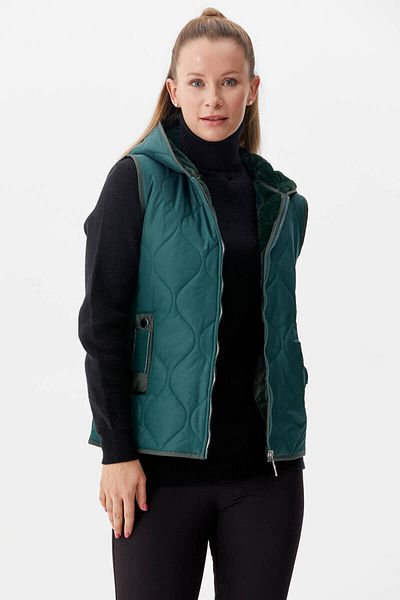 Sementa Green Quilted Vest - Plush Fur Hood Added Inside