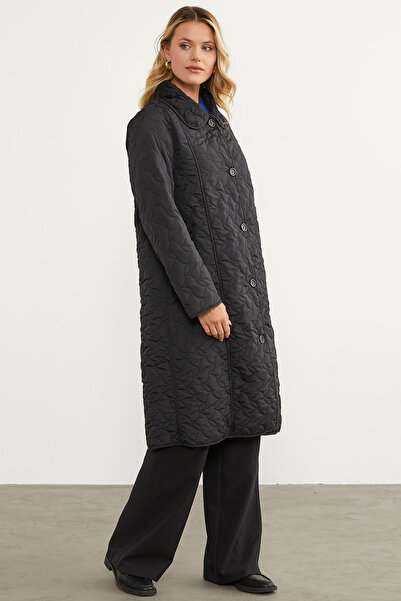 Sementa Fully Plush Inside Quilted Long Coat - Black
