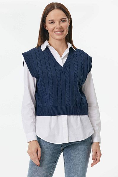 Sementa V-Neck Braided Knitwear Sweater - Navy Blue
