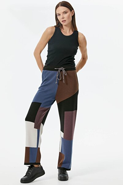 Sementa Blok Desenli Renkli Triko Pantolon - Siyah