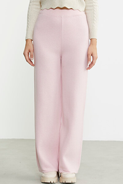 Sementa Bol Paça Lastikli Yünlü Triko Pantolon - Pembe