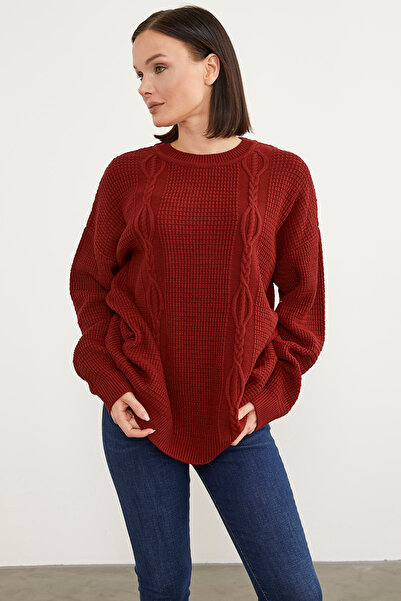 Sementa Honeycomb Knit Crew Neck Sweater - Red
