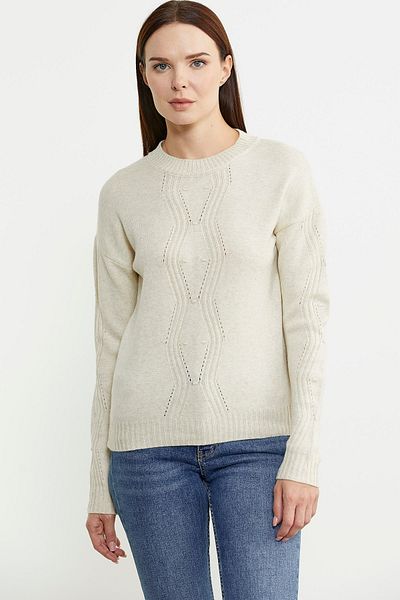 Sementa Stone Colored Crew Neck Motif Sweater
