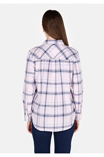 Colin's Regular Fit Shirt Neck Ekoseli Kadın Pembe Uzun Kol Gömlek