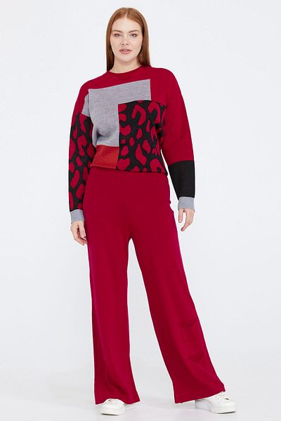 Sementa Red Knitwear Women's Trousers - Pockets and Detailed Legs