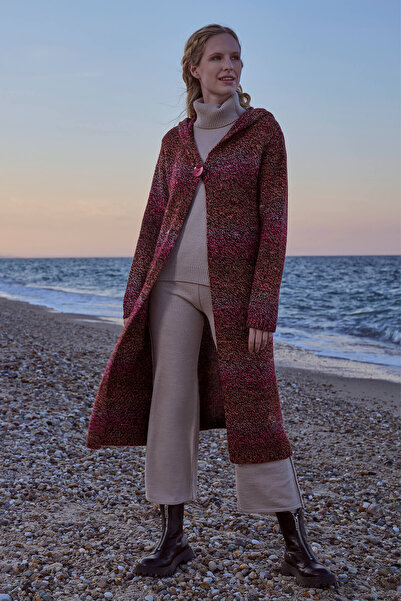 Sementa Cardigan de tricotaj cu buzunar cu glugă - roșu