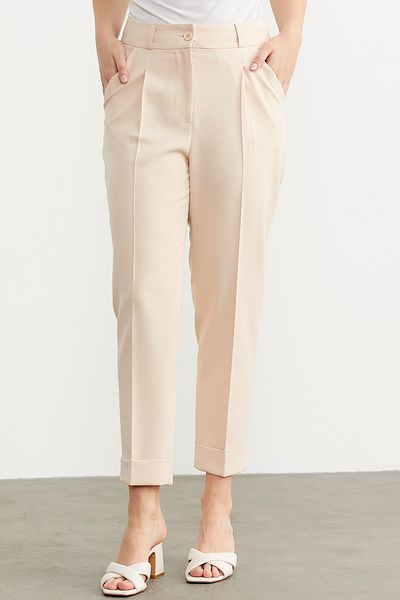 Sementa Beige Colored Narrow Double Leg Seasonal Fabric Trousers