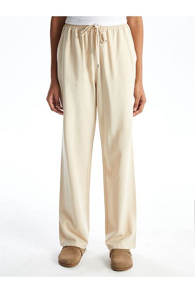 LC Waikiki Xside Beige Women's Linen Blended Pants with Elastic Waist