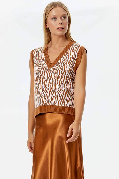 Sementa V-Neck Patterned Knitwear Sweater - Tile