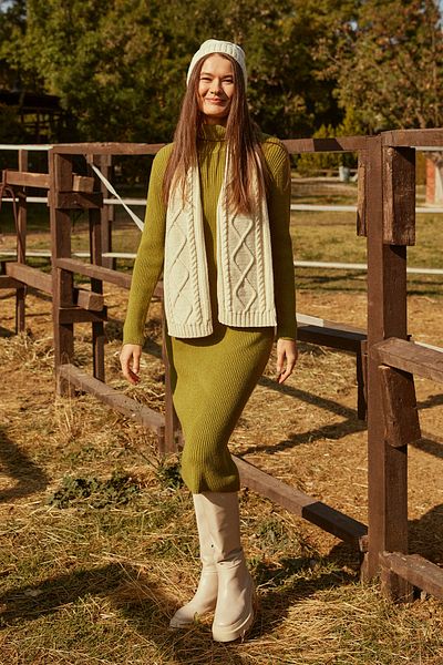 Sementa Πλήρες Πλεκτό Φόρεμα Fisherman Twill Midi - Πράσινο