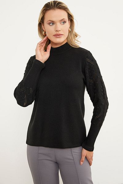 Sementa Pulover Jumătate Pescar Tricotaj cu mâneci Motive - Negru