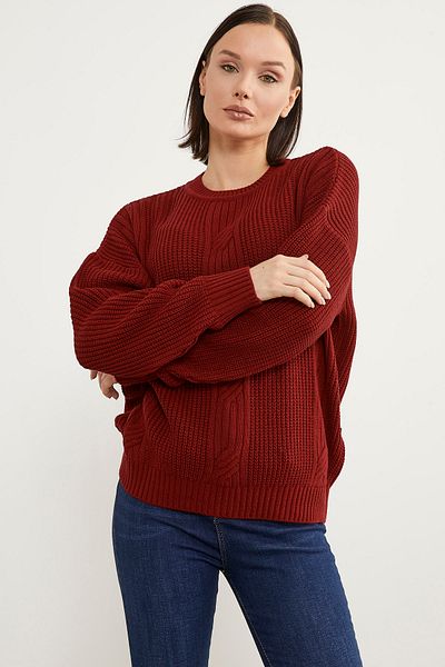 Sementa Pulover oversize din tricotaje cu modele de fagure - roșu