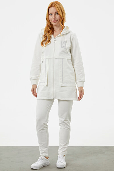 Sementa Hooded Piping Detailed Zippered Tracksuit Set - Ecru