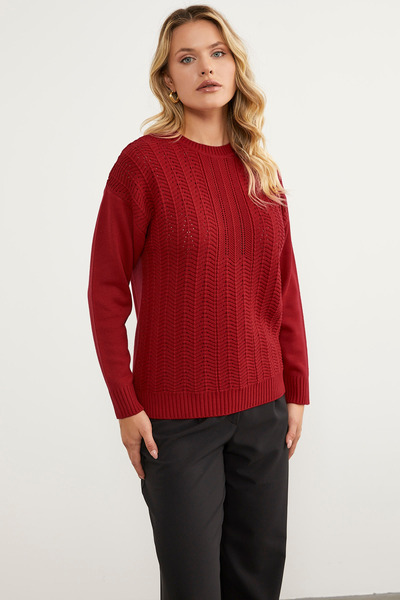 Sementa Crew Neck Zik Zak Motif Knitwear Sweater - Red