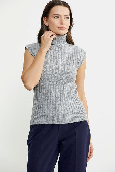 Sementa Woolen Full Fisherman Sleeveless Sweater - Light Gray