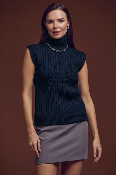 Sementa Navy Blue Woolen Full Fisherman Sleeveless Sweater and Sweater