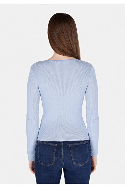 Colin's Slim Fit Boat Neck Plain Women's Blue Sweater