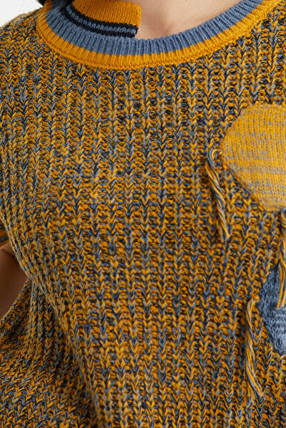 Sementa Double Color Short Sleeve Wool Knitwear Sweater - Sun