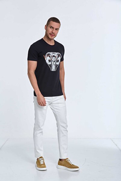 Voltaj Чорно-синя футболка з принтом Aster для чоловіків