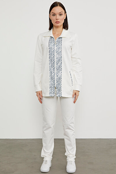 Sementa Yüksek Yaka Kumaş Garnili Eşofman Takım - Ekru