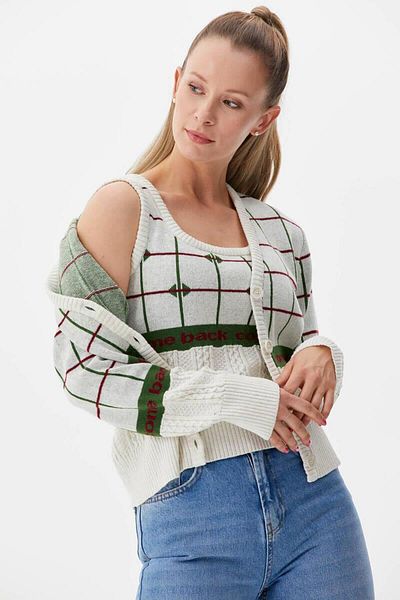 Sementa Set de tricotaje pătrate cu model dublu cardigan - alb