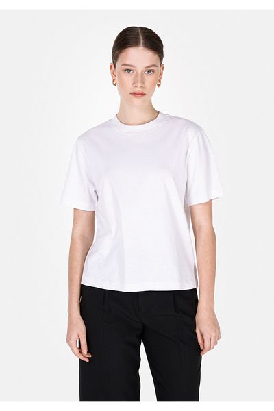 Colin's Tricou alb cu mânecă scurtă pentru femei, cu gât rotund, cu croială normală