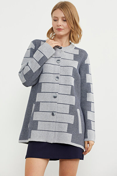 Sementa Thick Wool Block Pattern Knitwear Jacket - Gray