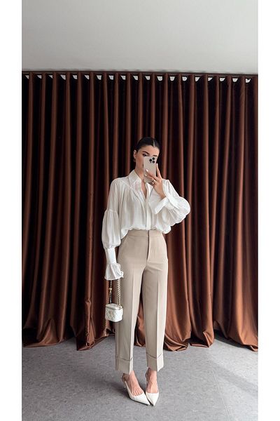 HAZELANNA Tok Textured Layered Leg Stone Trousers