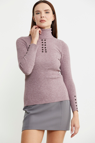 Sementa Rose Full Turtleneck Knitwear Sweater - Buttoned