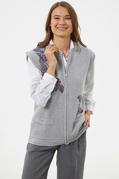 Sementa Zippered Floral Motif Knitwear Vest - Gray