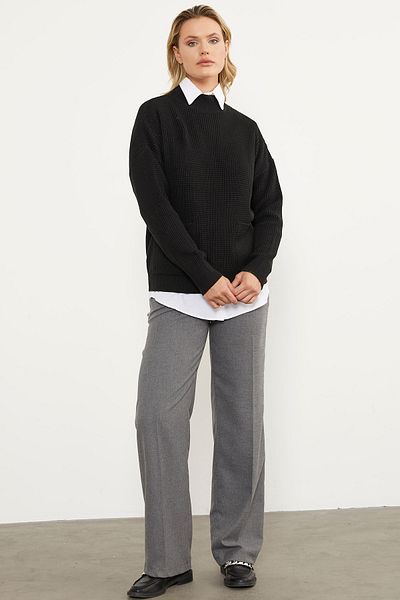 Sementa Pulover din tricot cu guler de tip Honeycomb Knit - Negru