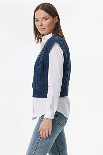 Sementa V-Neck Braided Knitwear Sweater - Navy Blue