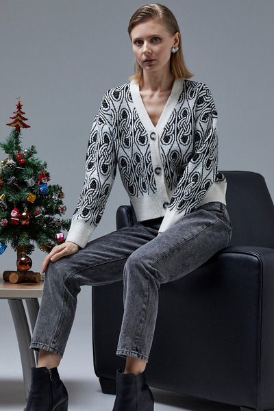 Sementa Двоколірний светр з ґудзиками з товстого трикотажу - кістковий