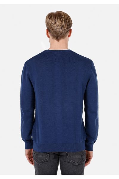 Colin's Pulover pentru bărbați, albastru marin, cu gât rotund, jacquard