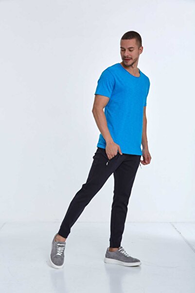 Voltaj Μπλουζάκι με λουκάνικο γιακά με φλάντζα μονό ζέρσεϊ βαμβακερό μπλε