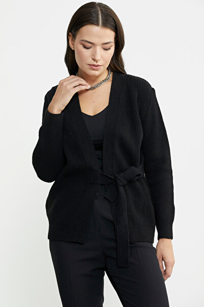 Sementa Double Breasted Belted Wool Knitwear Cardigan - Black