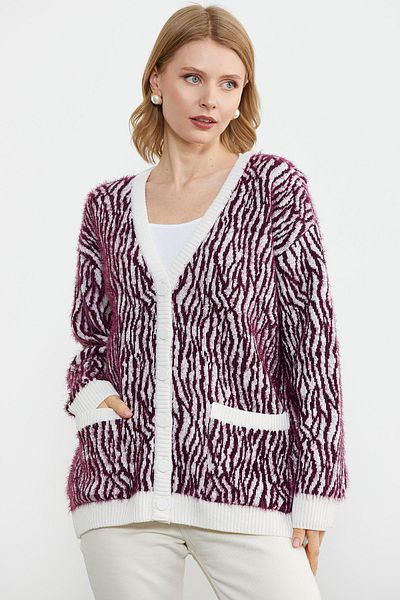Sementa Combinație de culori Cardigan Moale Tricotaj - Roșu Claret