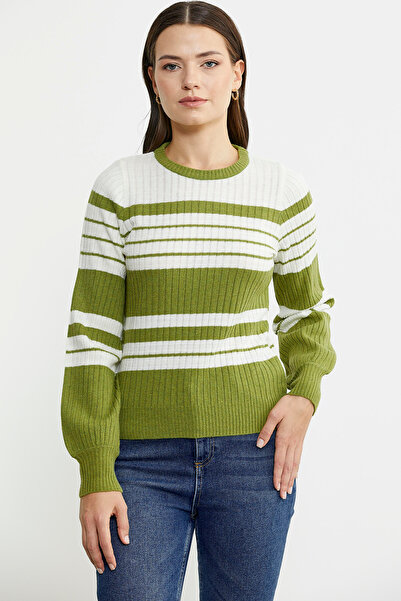 Sementa Зелений трикотажний светр з вовняним ворсом - з лінійними деталями