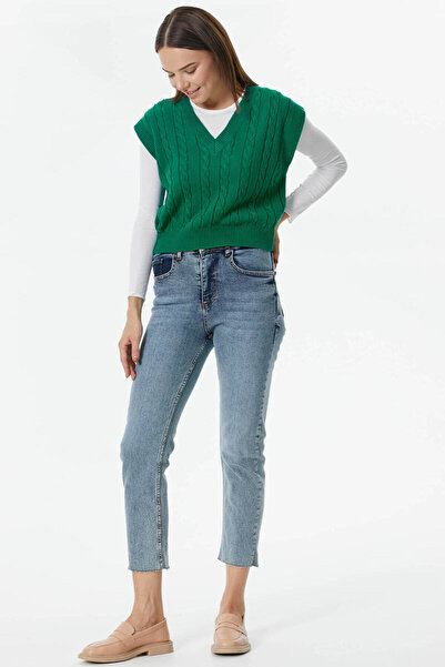 Sementa V-Neck Braided Knitwear Sweater - Green