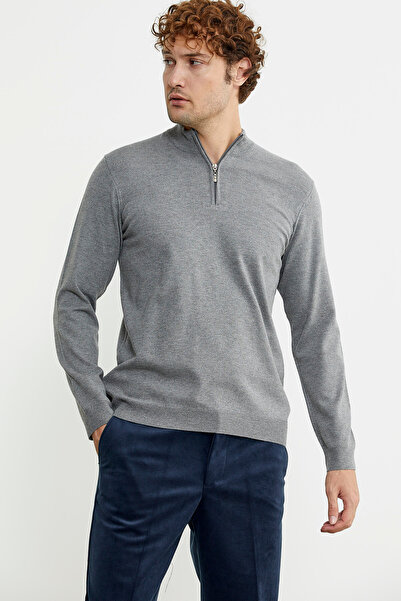 Sementa Πλεκτό πουλόβερ με γκρι γιακά με φερμουάρ