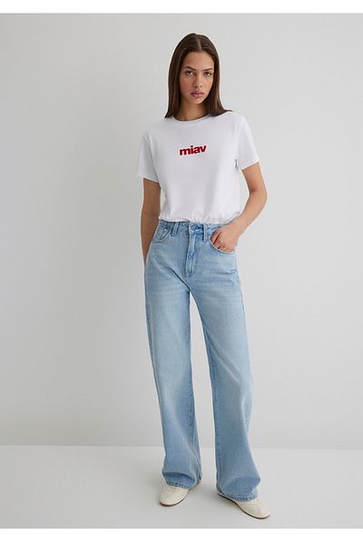 Mavi tricou roșu cu imprimeu miav cu croiala normală